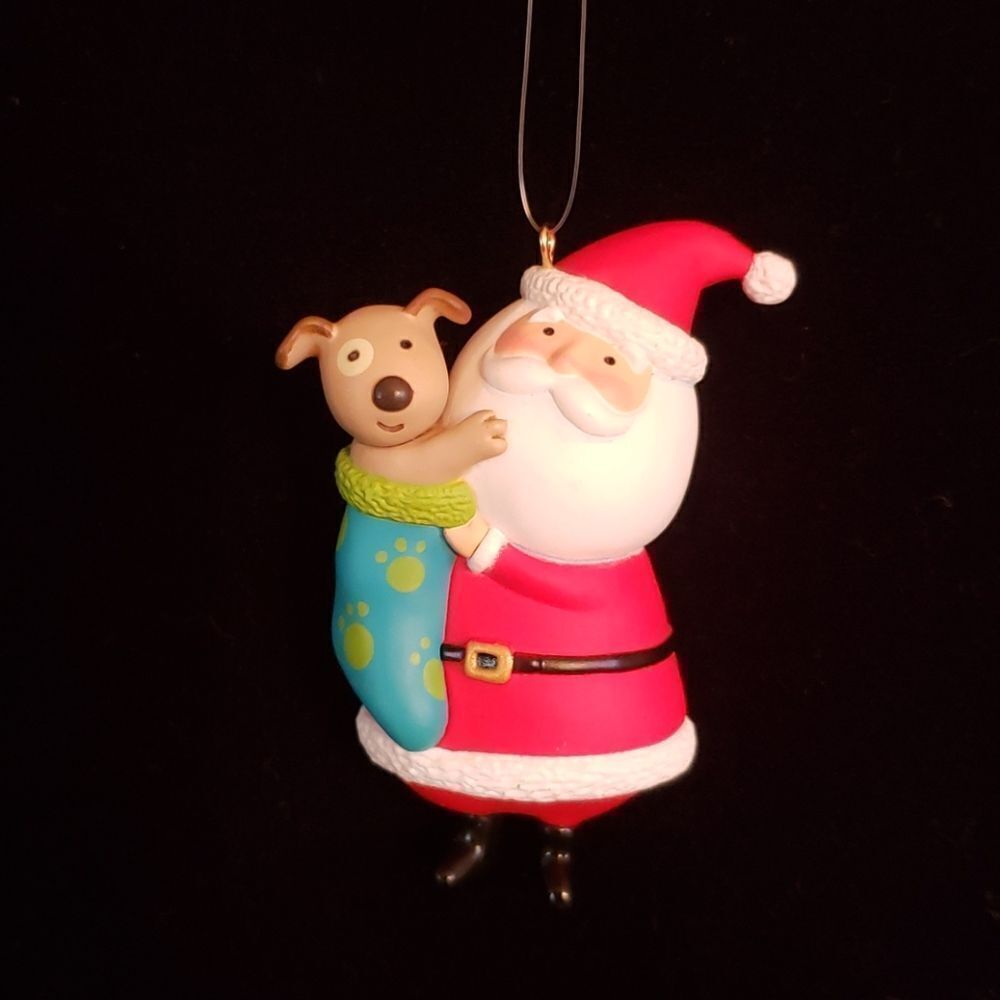 NWOT Santa and Puppy Resin Christmas Ornament